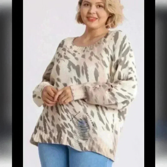 Umgee distressed animal print chunky knit sweater women's XL NWT - Picture 1 of 8